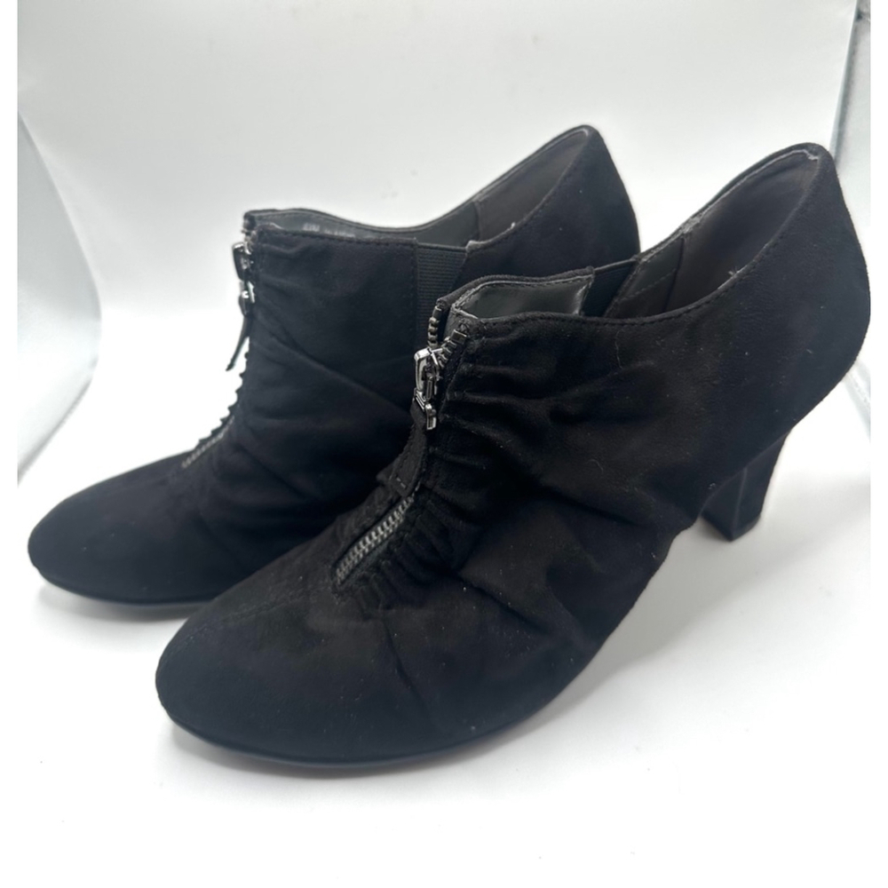 Aerosoles Ankle Boots Size 8.5 m Black silver zipper faux suede bootie women's